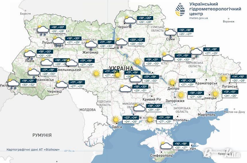 Погода 22 червня: у Києві до +31, можливі дощі та грози