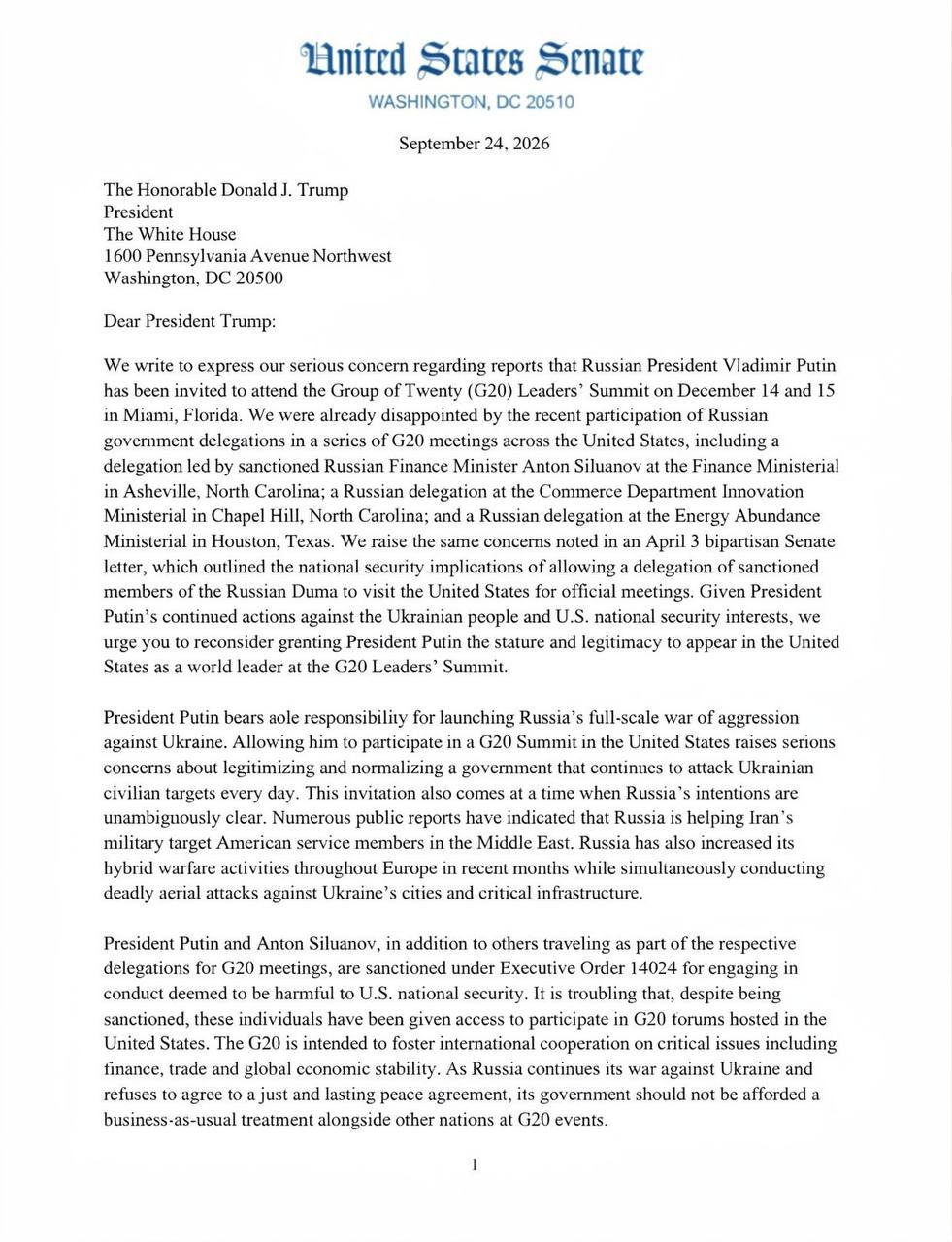 Сенатори США закликали Трампа скасувати запрошення Путіну на саміт G20
